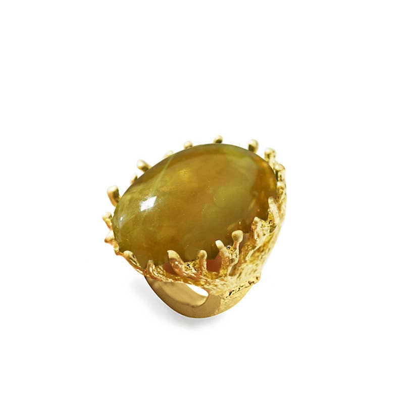 GRANDE ANELLO ELASTICO CORAL CON PIETRA IN RESINA