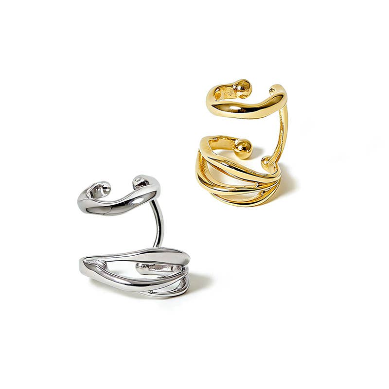 COPPIA DI EAR CUFF A DOPPIO CERCHIO ONDULATO