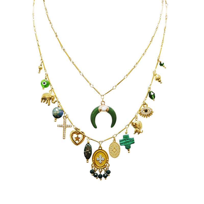 COLLANA DOPPIO FILO A CATENA CON CHARMS CORNO MEZZALUNA