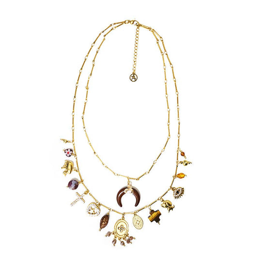 COLLANA DOPPIO FILO A CATENA CON CHARMS CORNO MEZZALUNA