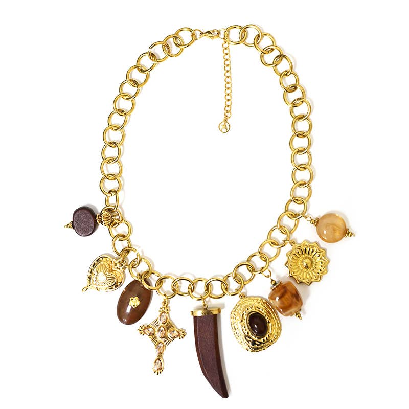 COLLANA A CATENA CON CHARMS E CORNO AMULETO