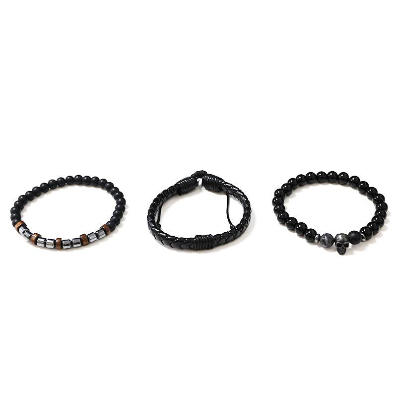 SET DI 3 BRACCIALI DA UOMO CON PIETRE