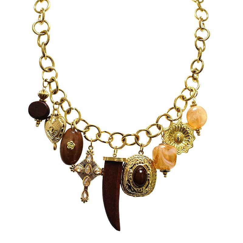 COLLANA A CATENA CON CHARMS E CORNO AMULETO