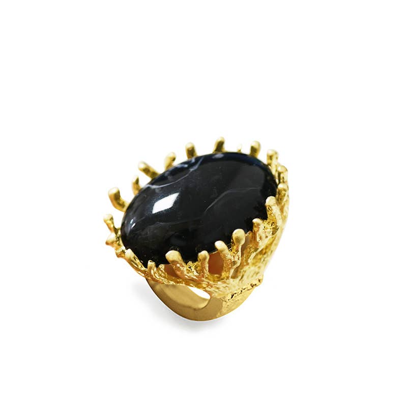 GRANDE ANELLO ELASTICO CORAL CON PIETRA IN RESINA