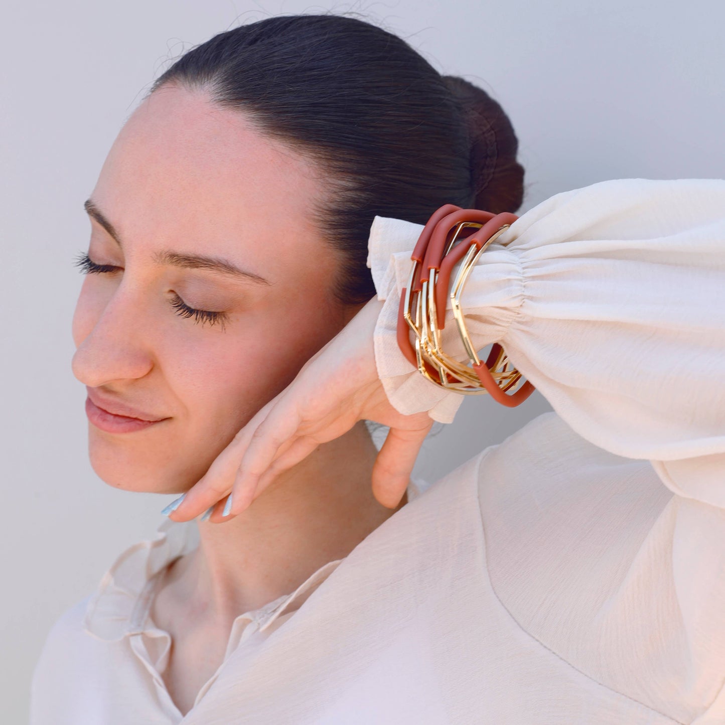 Bracciale Multi Quadrato Gomma: Beige