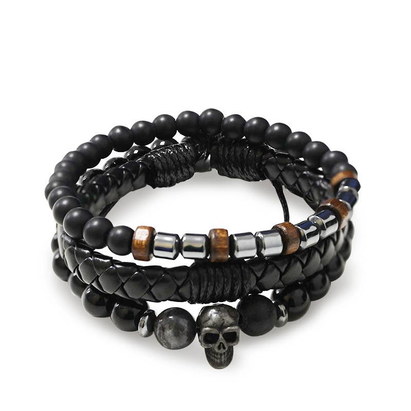 SET DI 3 BRACCIALI DA UOMO CON PIETRE