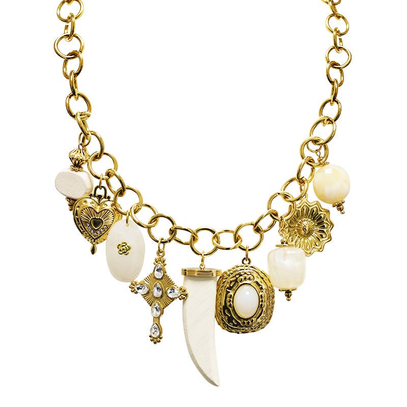 COLLANA A CATENA CON CHARMS E CORNO AMULETO