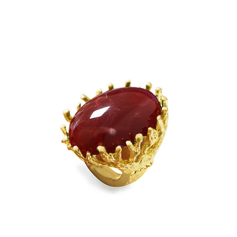 GRANDE ANELLO ELASTICO CORAL CON PIETRA IN RESINA
