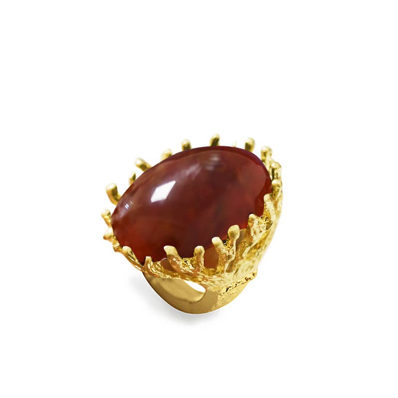GRANDE ANELLO ELASTICO CORAL CON PIETRA IN RESINA