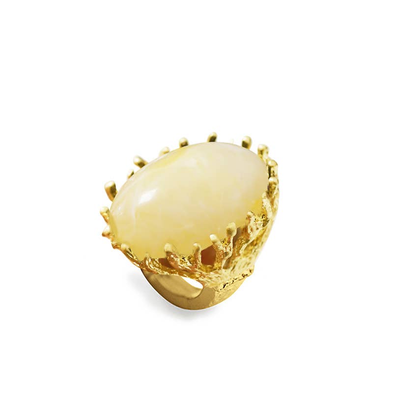 GRANDE ANELLO ELASTICO CORAL CON PIETRA IN RESINA